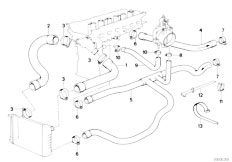 E34 520i M50 Sedan / Engine Cooling System Water Hoses-2