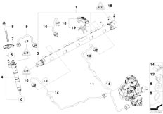 F01 730d N57 Sedan / Fuel Preparation System High Pressure Accumulator Injector Line