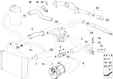 E38 750iLS M73 Sedan / Engine Cooling System Water Hoses