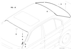 E38 740i M62 Sedan / Vehicle Trim/  Glazing Single Parts