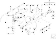 E83 X3 2.0d M47N2 SAV / Fuel Preparation System/  High Pressure Accumulator Injector Line