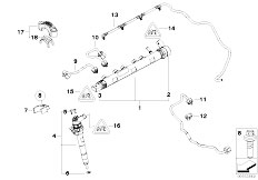 E90N 318d N47 Sedan / Fuel Preparation System High Pressure Accumulator Injector Line