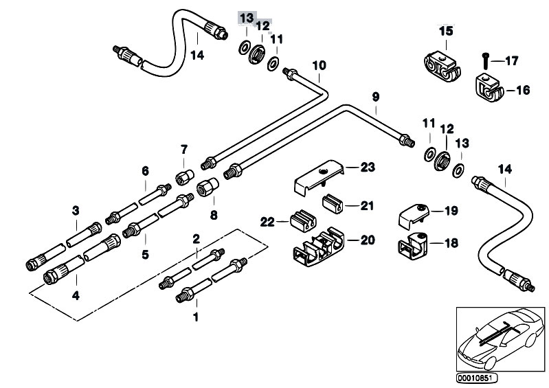 Original Parts for E38 750i M73N Sedan / Brakes/ Rear Brake Pipe Asc ...