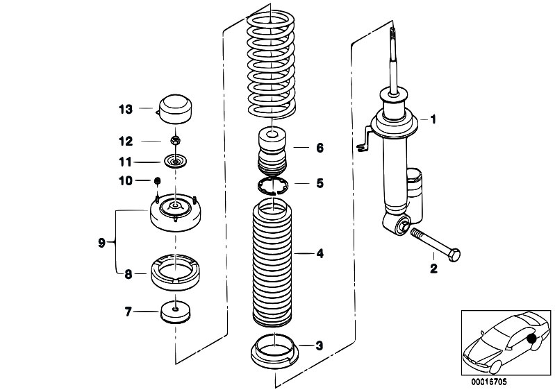 Original Parts for E38 750i M73 Sedan / Rear Axle/ Rear Spring Strut