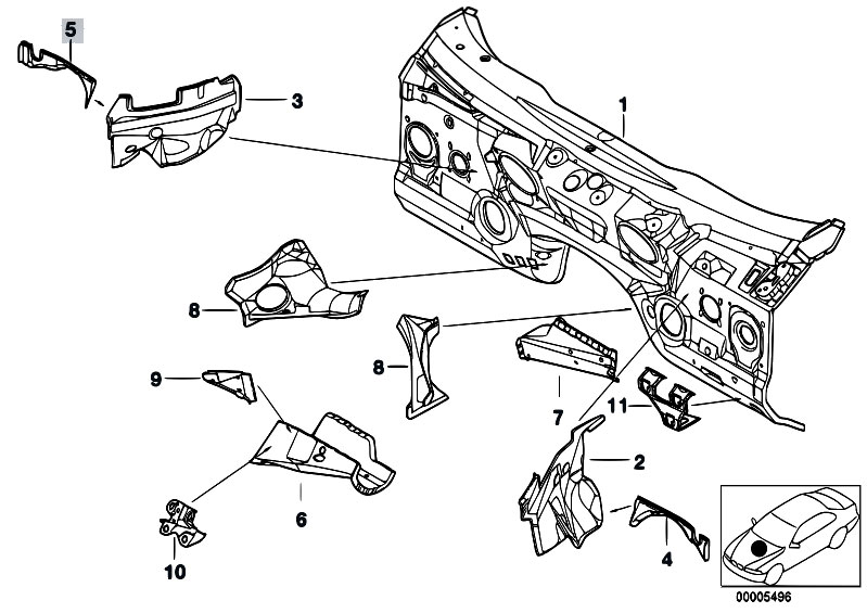 Original Parts for E39 520d M47 Sedan / Bodywork/ Splash Wall