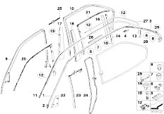 E38 740i M62 Sedan / Vehicle Trim/  Door Covers Roof Mouldings Mountng Parts