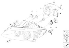 E91N 325xi N53 Touring / Lighting/  Individual Parts For Headlamp Halogen