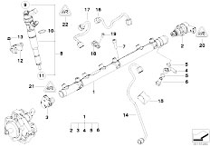 E91 325d M57N2 Touring / Fuel Preparation System/  High Pressure Accumulator Injector Line