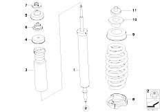 E91 325xi N52N Touring / Rear Axle/  Rear Spring Strut Mounting Parts