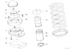 E34 540i M60 Touring / Front Axle/  Guide Support Spring Pad Attaching Parts