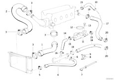 E34 518i M40 Sedan / Engine Cooling System Water Hoses